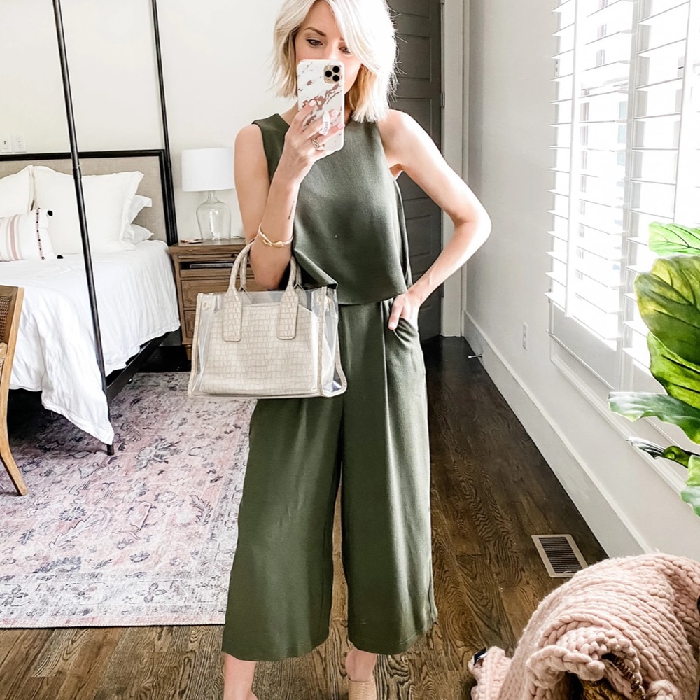 NWT Mud Pie Small Olive Wide Leg Romper